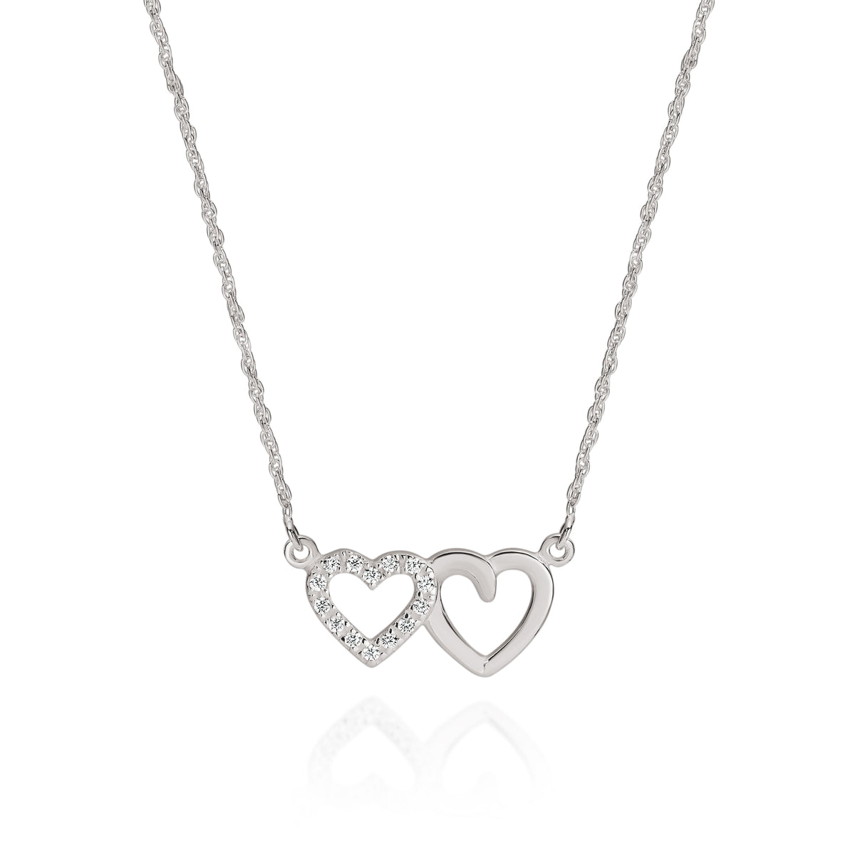 Sterling Silver double heart cubic zirconia pendant on chain