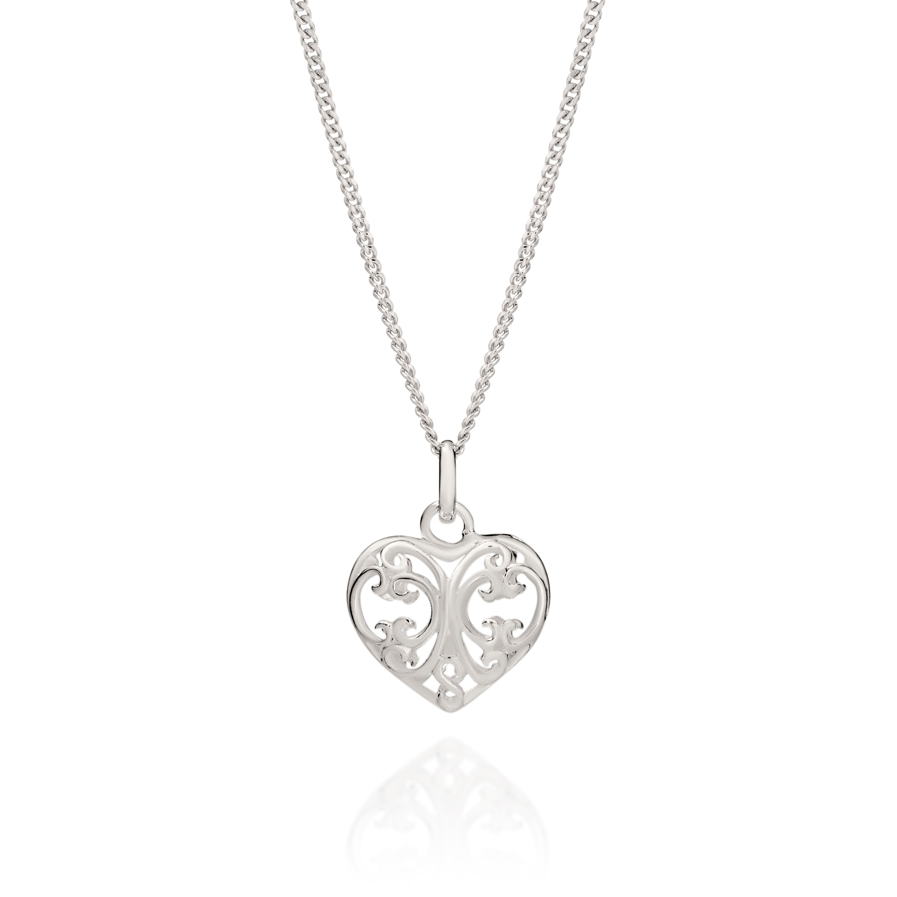 Sterling Silver filigree puffed heart pendant