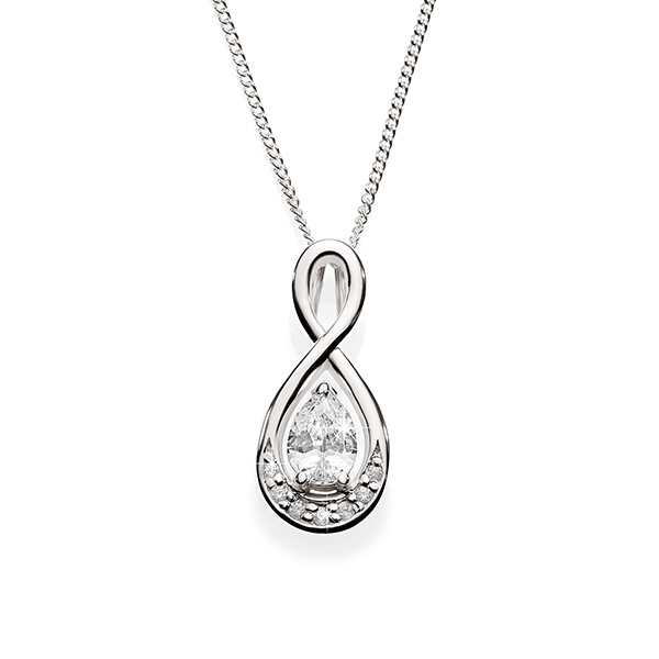 Sterling Silver pear shape cubic zirconia infinity necklace