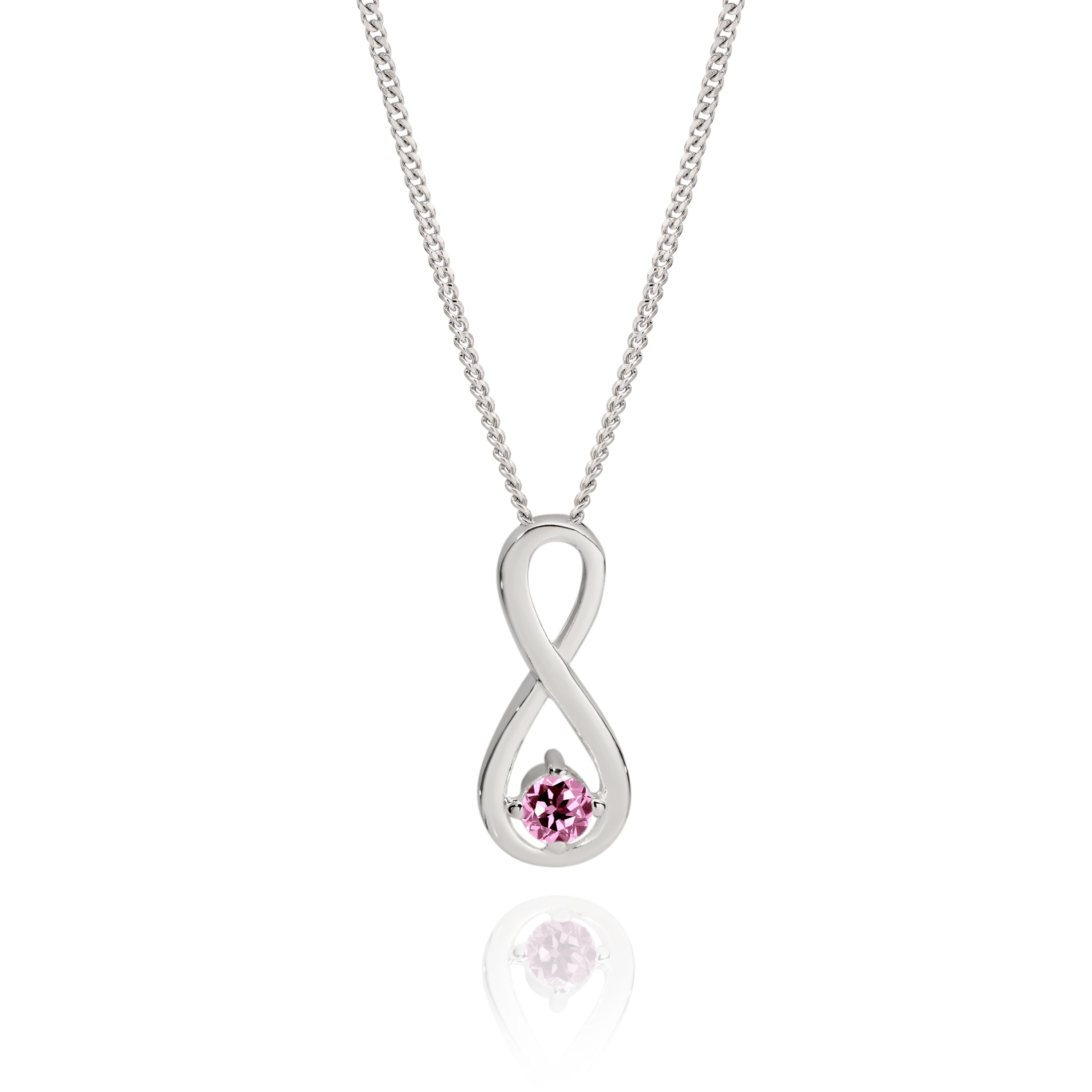 Sterling Silver pink cubic zirconia infinity pendant