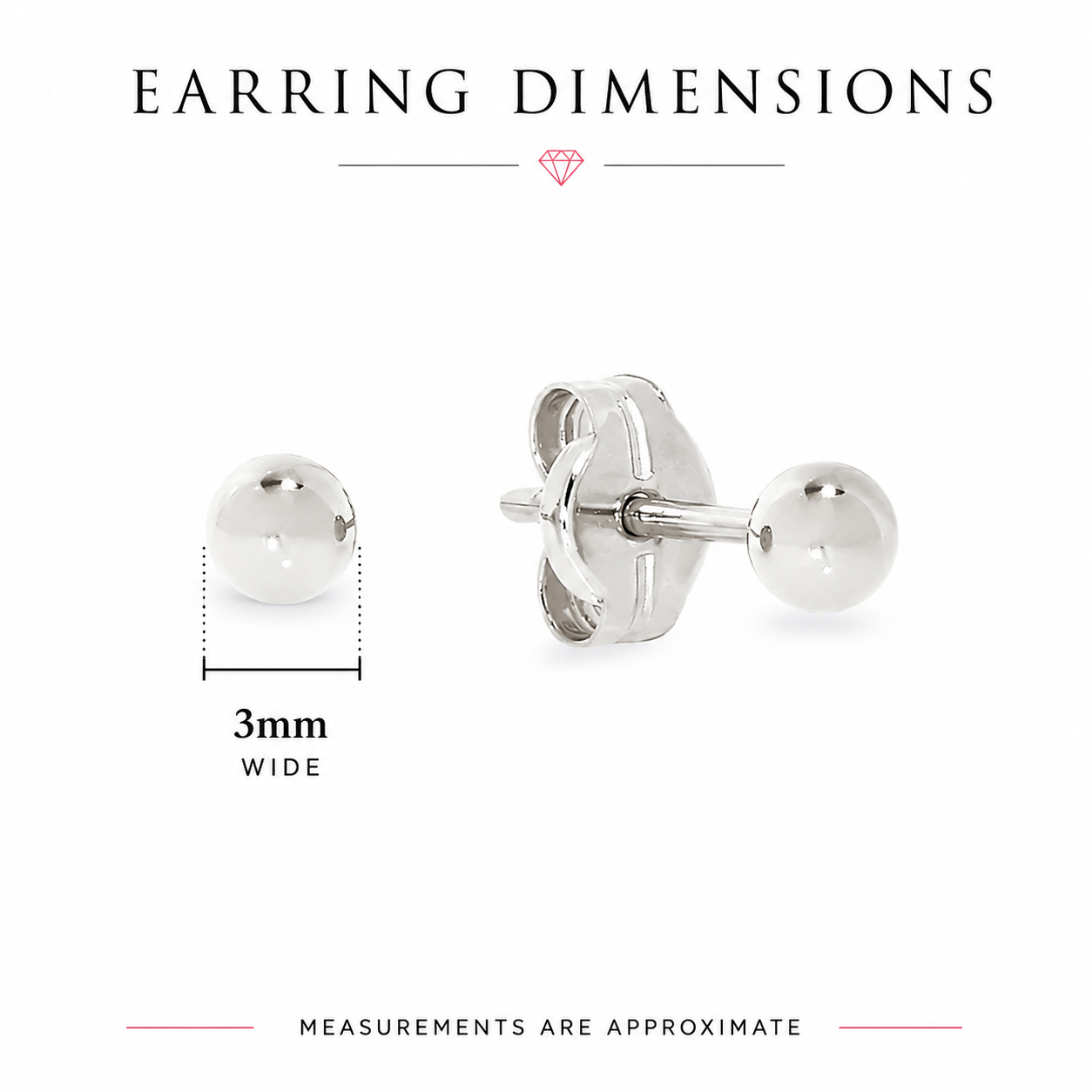 Sterling Silver polished 3mm ball stud earrings
