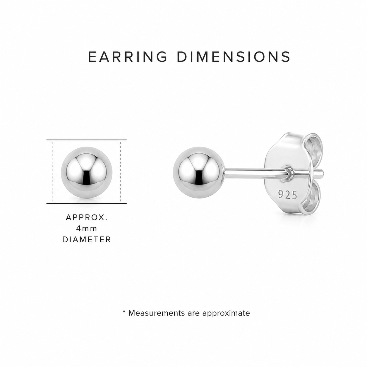 Sterling Silver polished 4mm ball studs