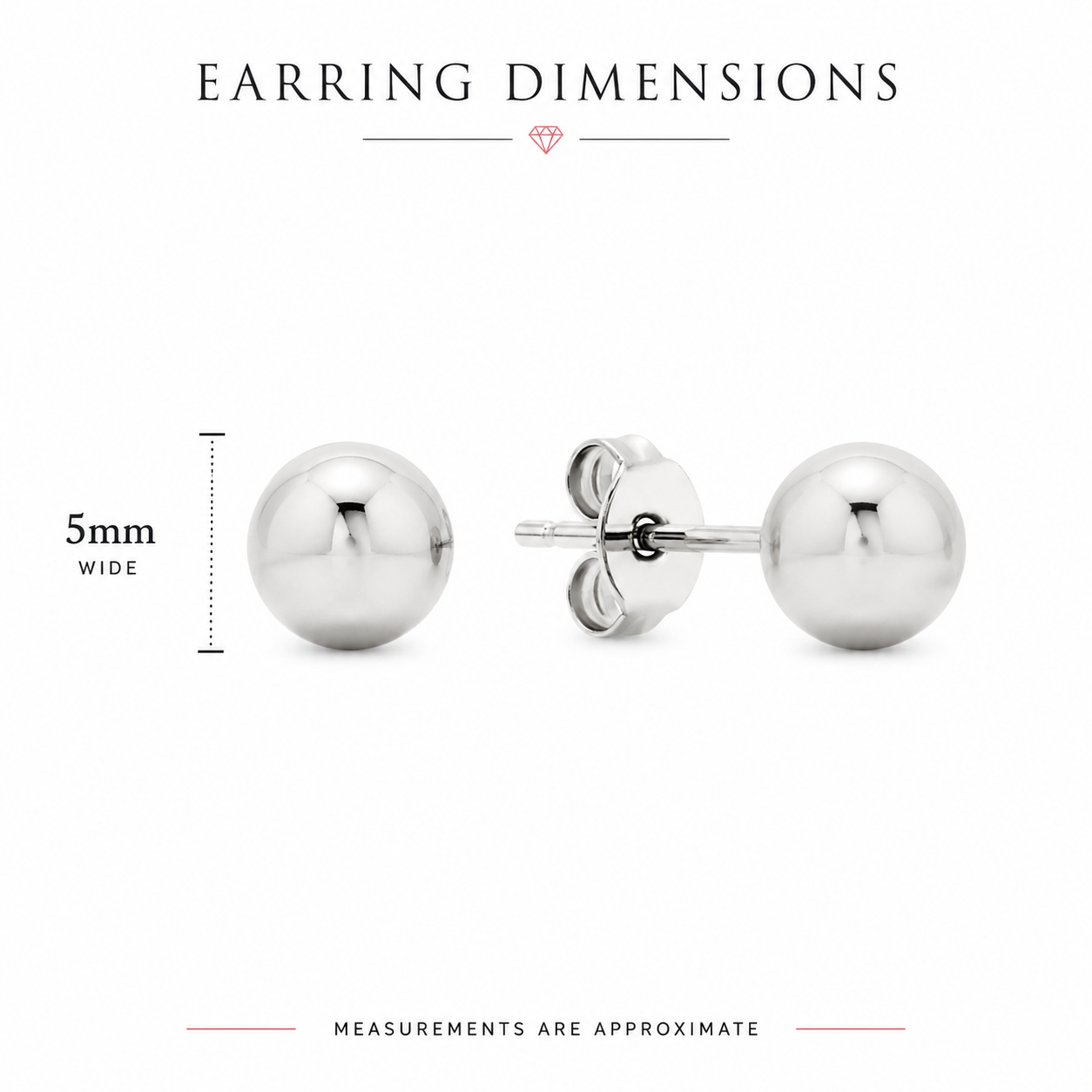 Sterling Silver polished 5mm ball stud earrings