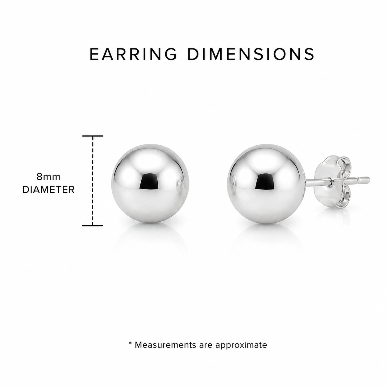 Sterling Silver polished 8mm ball studs