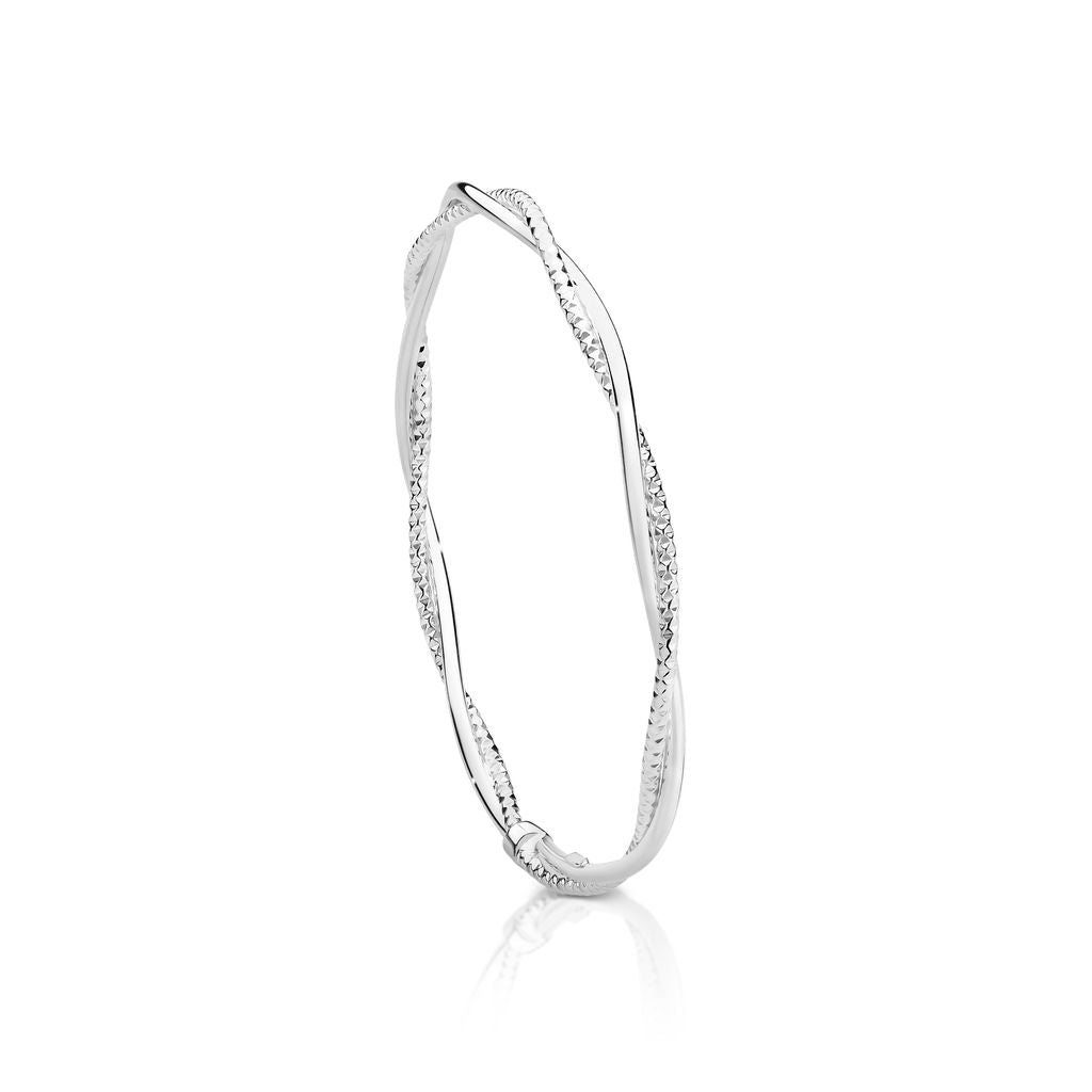 Sterling Silver polished and diamond cut twist bangle