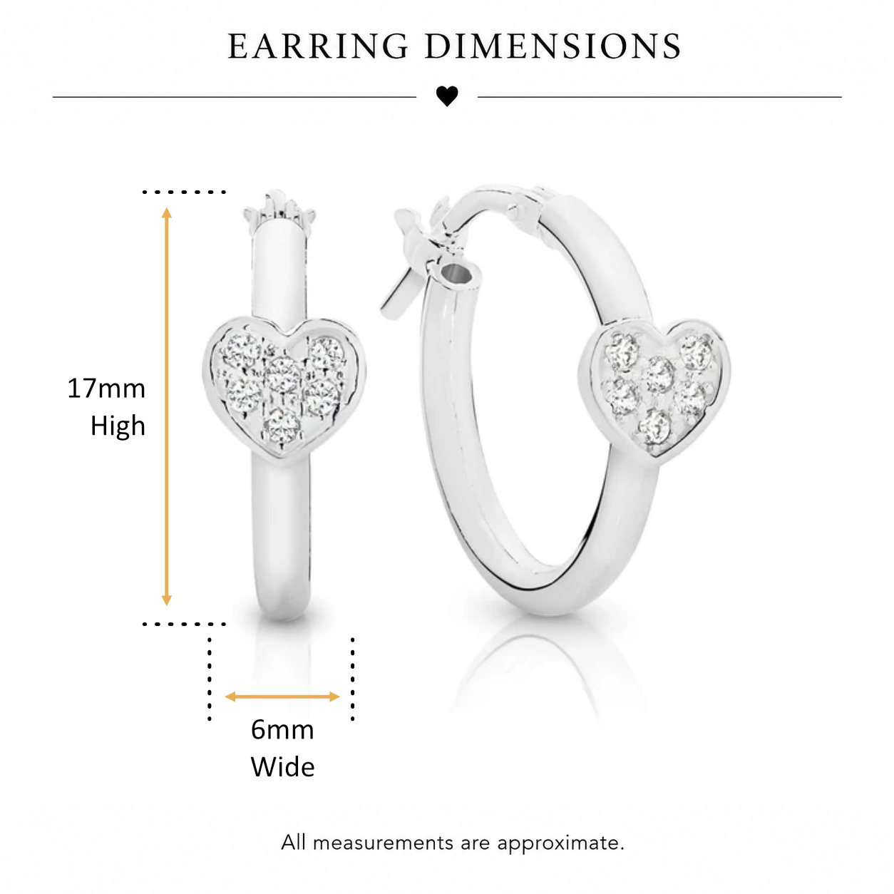 Sterling Silver polished hoops with cubic zirconia heart