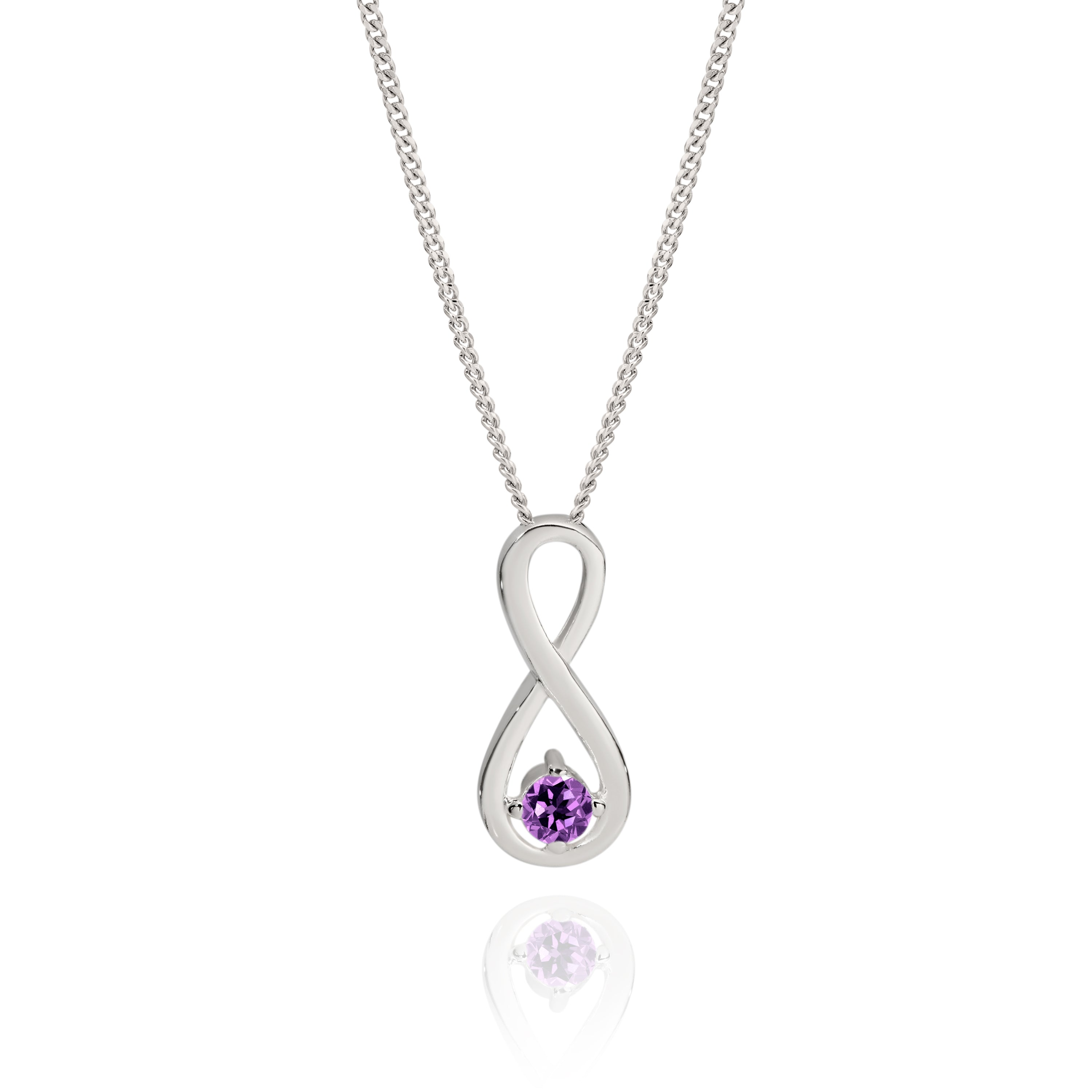 Sterling Silver purple cubic zirconia infinity pendant