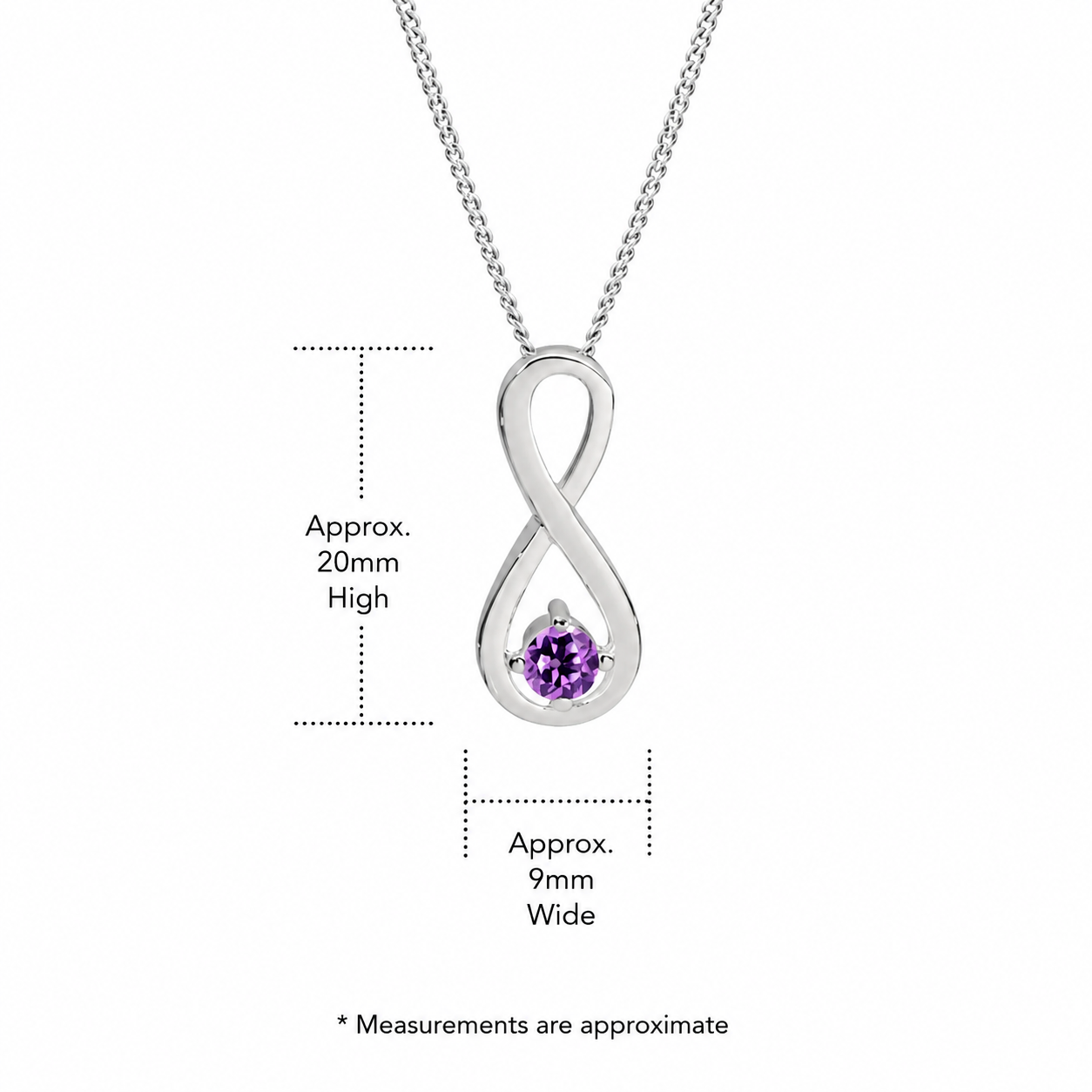 Sterling Silver purple cubic zirconia infinity pendant