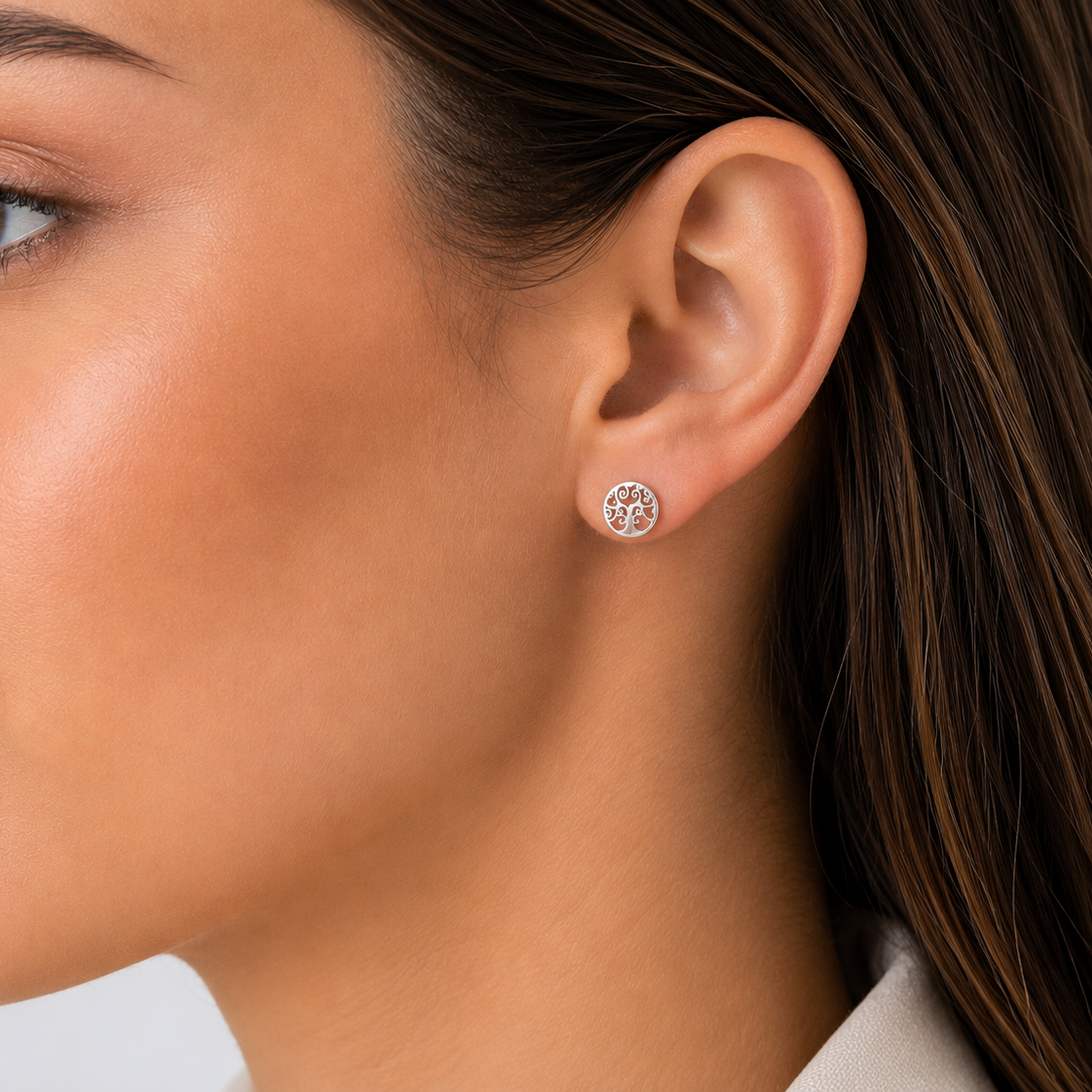 Sterling Silver tree of life disc studs