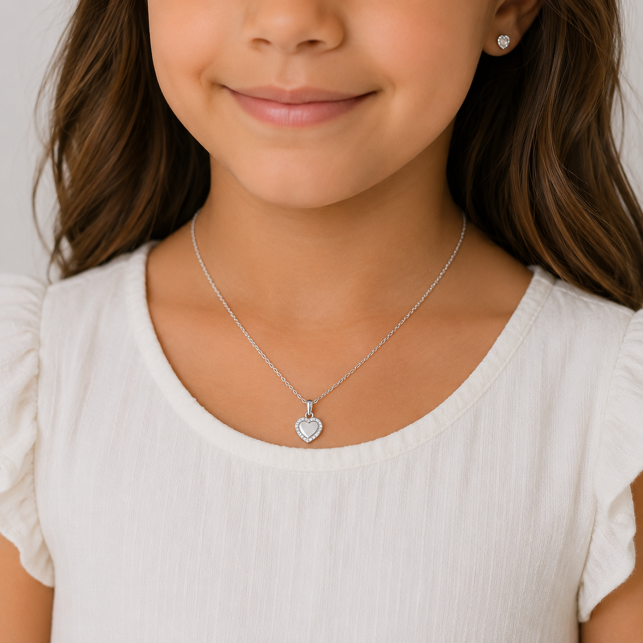 Sterling silver cubic zirconia heart children's necklace 38cm