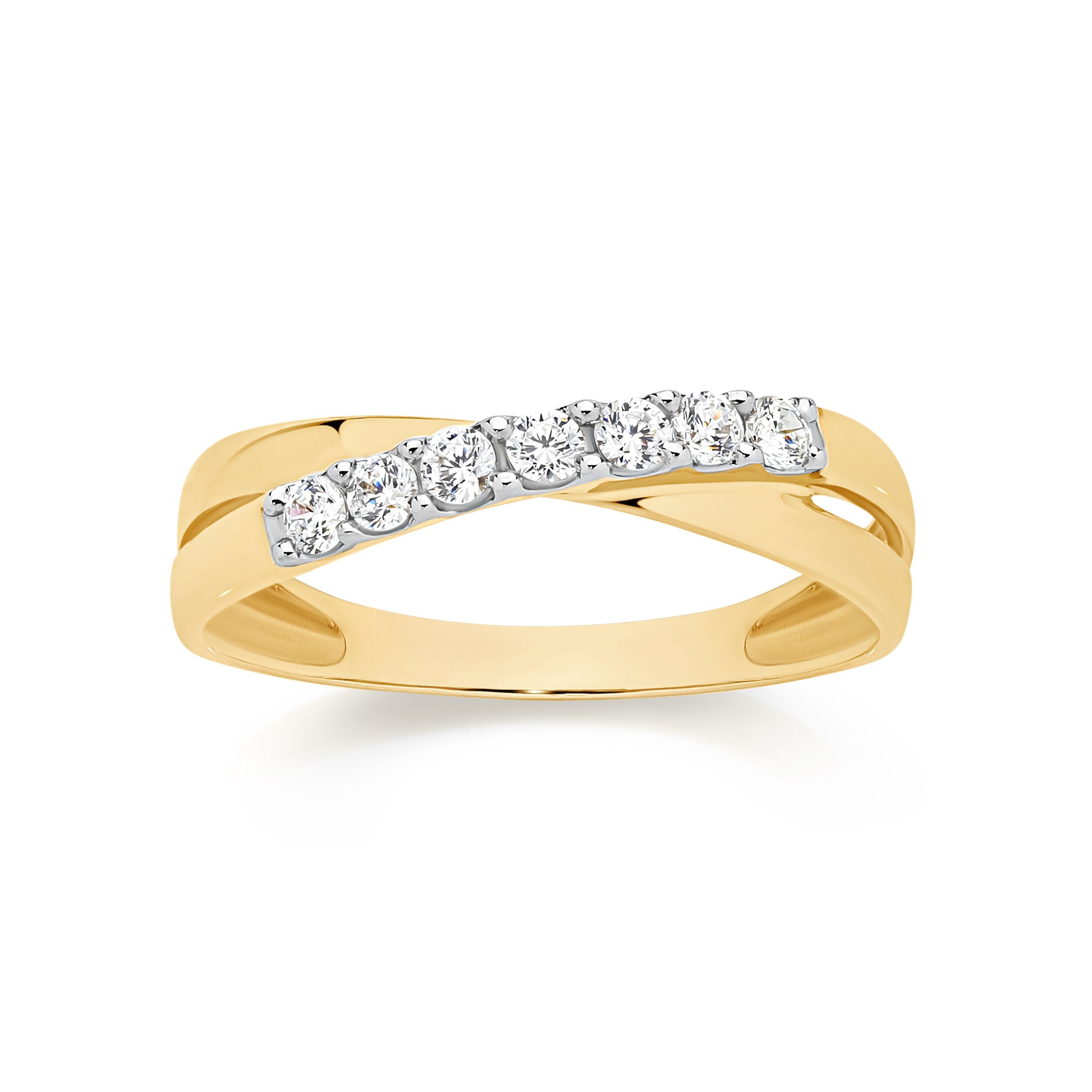 9ct Yellow Gold CZ Crossover Ring