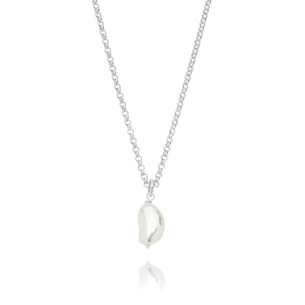 Sterling silver belcher necklet with organic pearl pendant 45cm