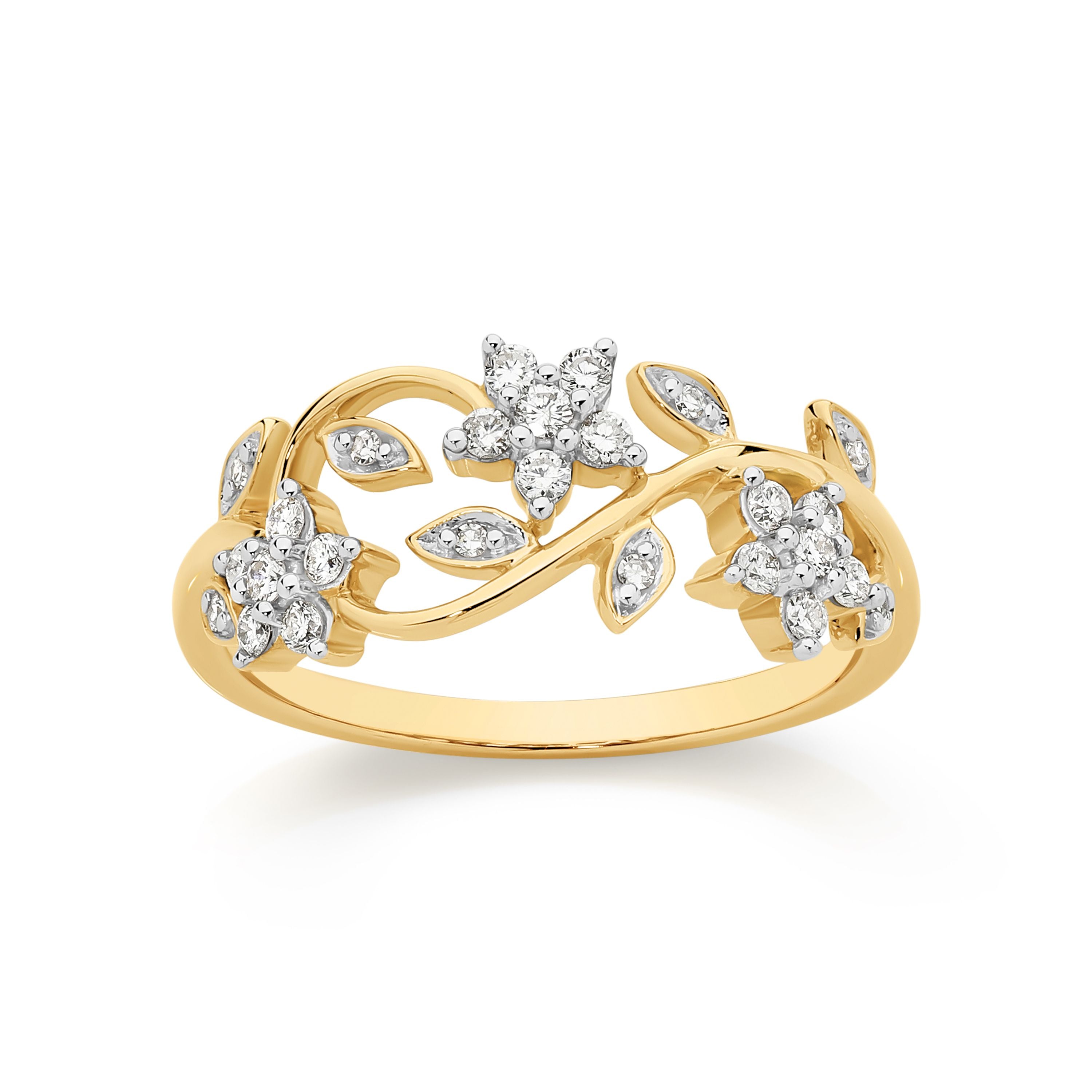 9ct Yellow Gold 0.25ct Diamond Floral Ring