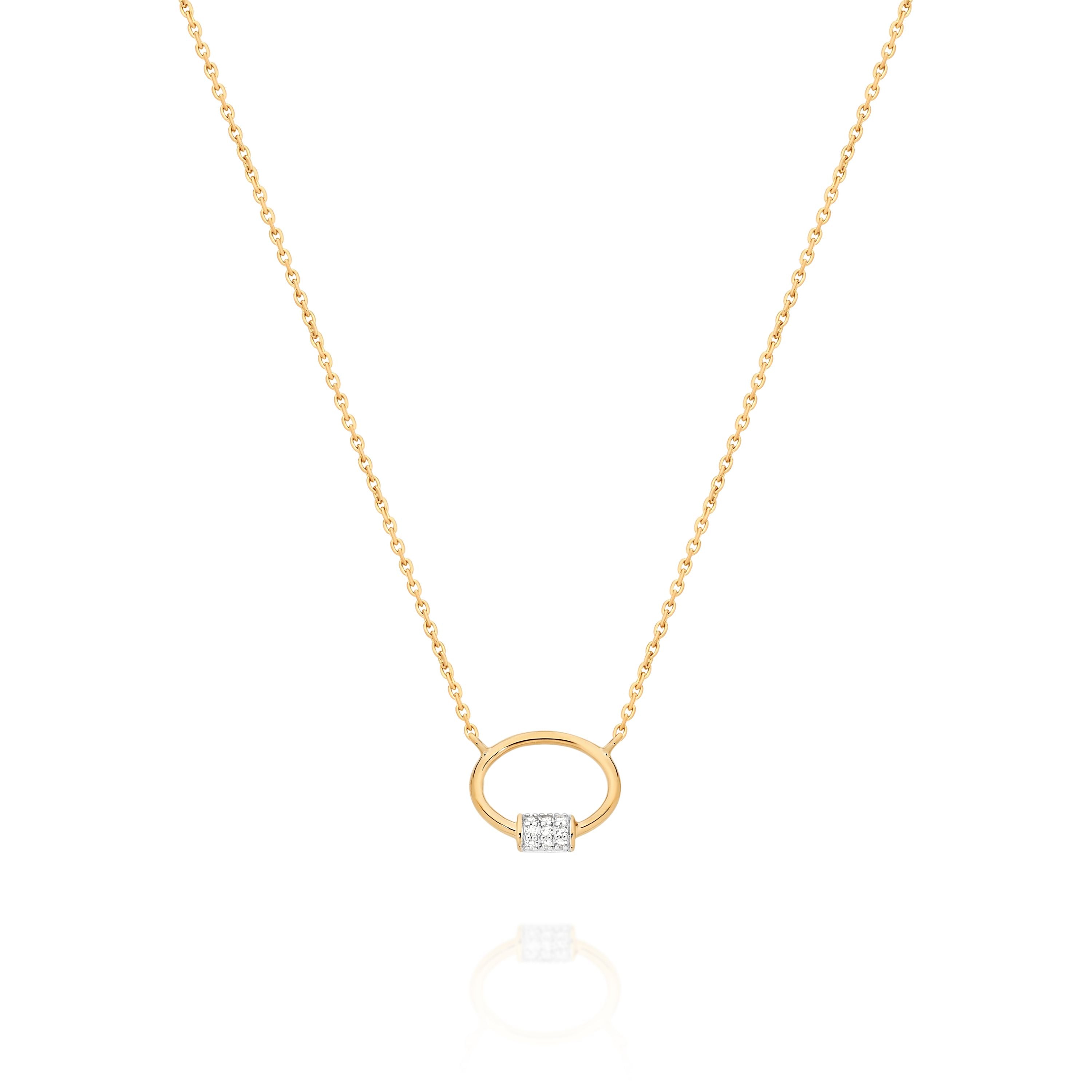 9ct Yellow Gold Necklet with Pave Diamond Barrel Detail