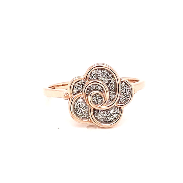 9ct Rose Gold Diamond Flower Dress Ring