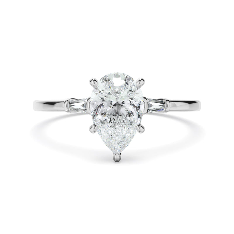 Pear Cut Diamond Engagement Ring With Baguette Sides