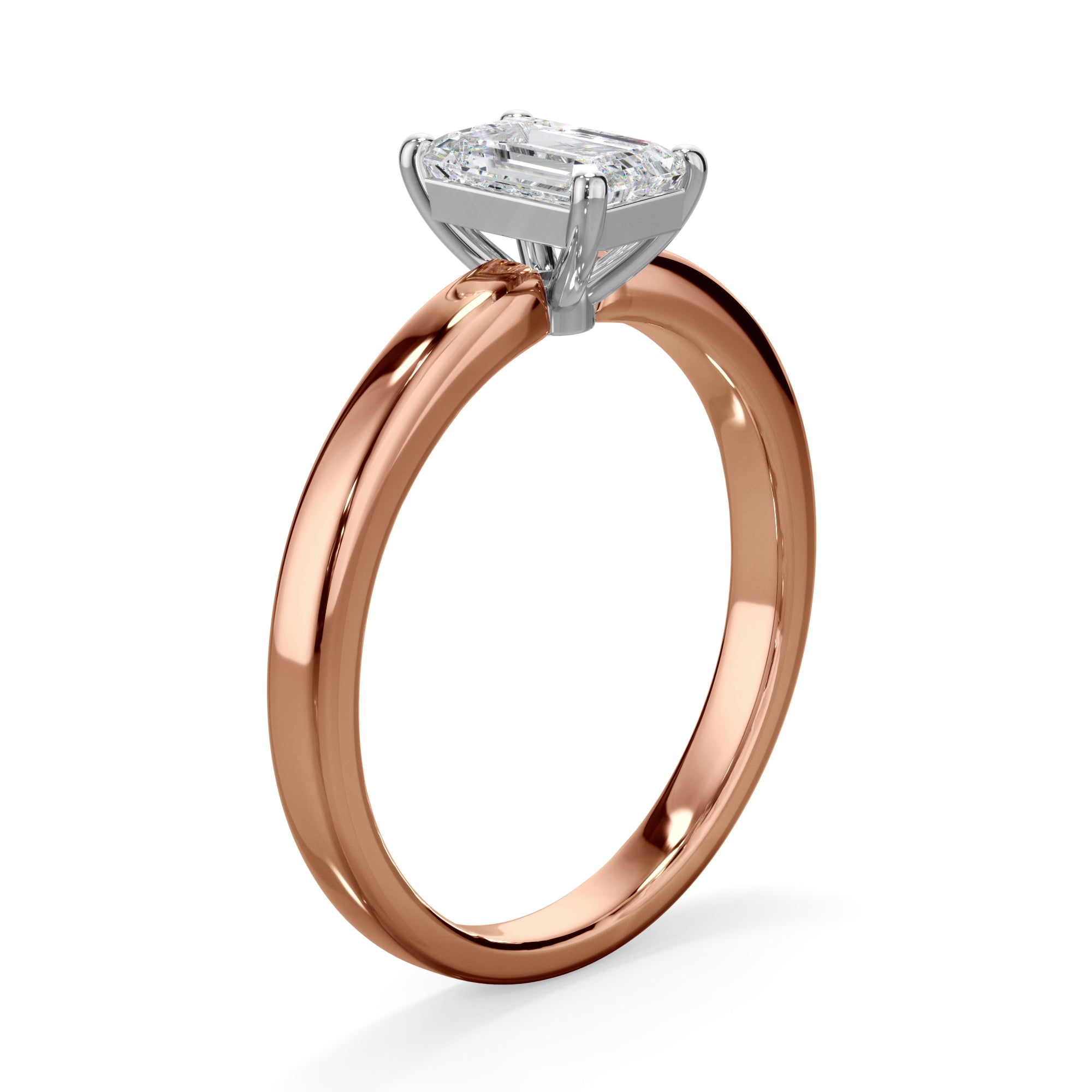 Clover 18k Rose Gold 1.0ct Emerald Cut Solitare LAB Grown Bloom Diamond Ring