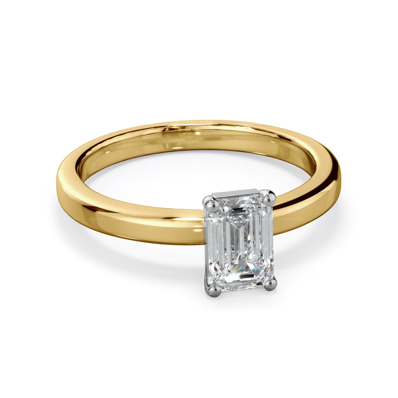 Clover 18k Yellow Gold 1.0ct Emerald Cut Solitare LAB Grown Bloom Diamond Ring