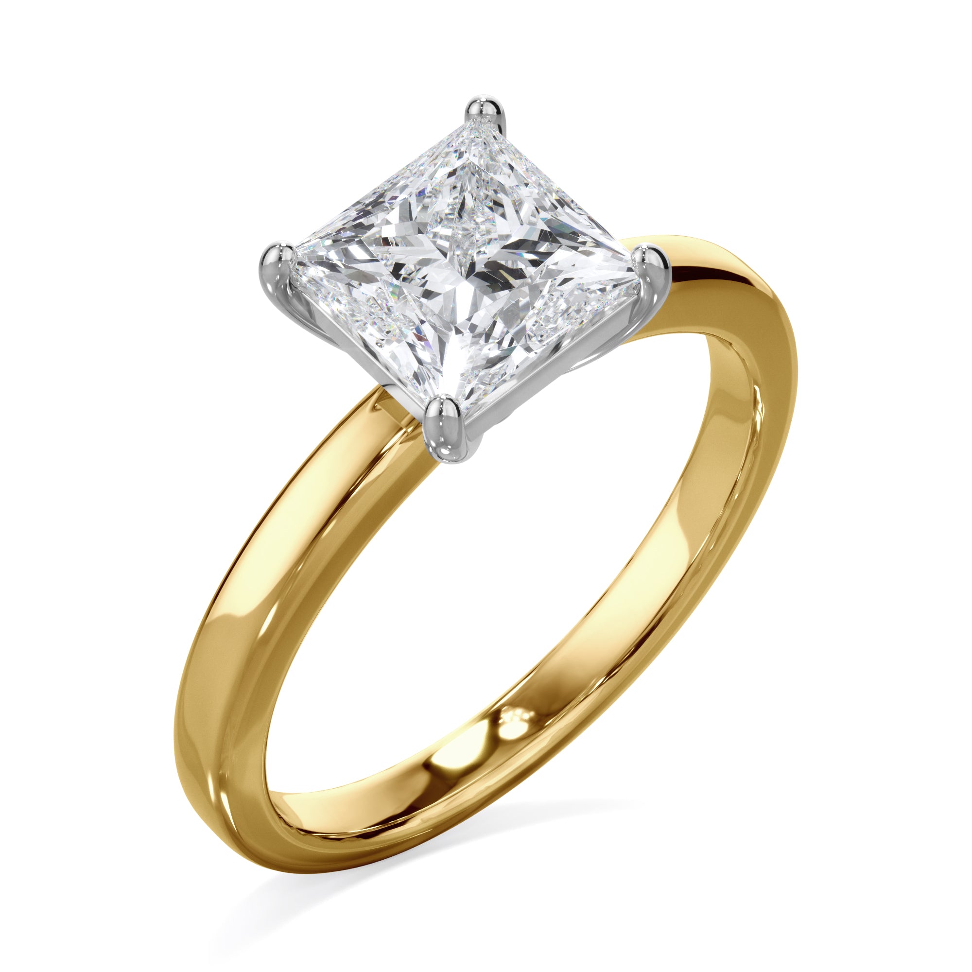 Pansy 18k Yellow Gold 2.0ct Princess Cut Solitare LAB Grown Bloom Diamond Ring