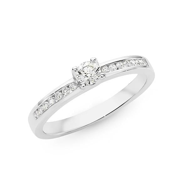 0.34ct Round Brilliant Cut Diamond Claw-Channel Set Engagement Ring in 9ct White Gold