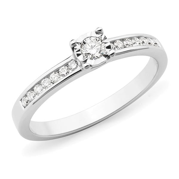 0.24ct Round Brilliant Cut Diamond Illusion Channel Set Engagement Ring in 9ct White Gold