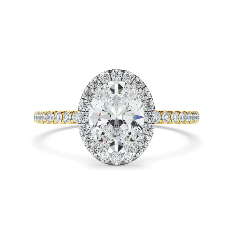 Oval Cut Diamond Halo Engagement Ring With Pave Band