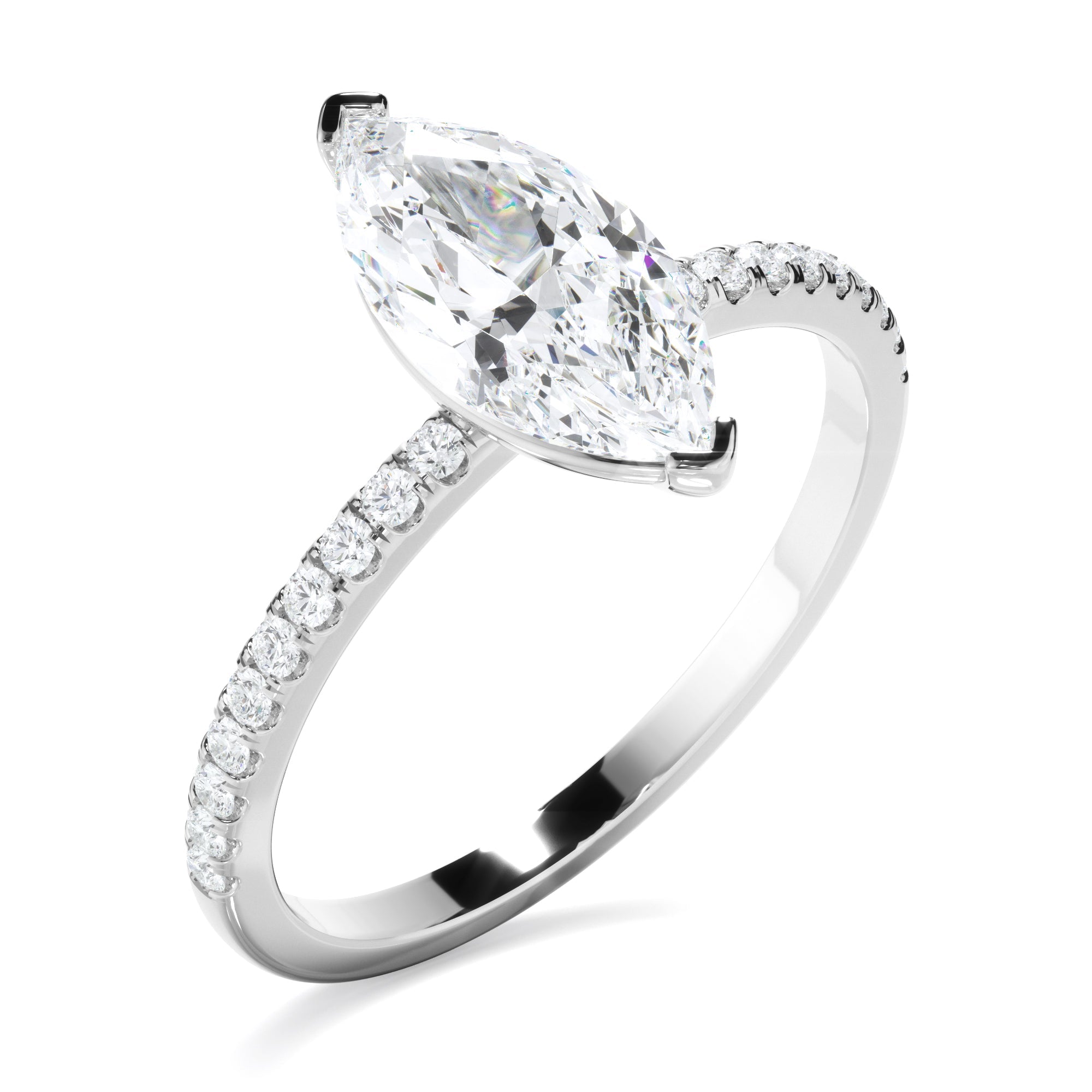 Marquise Cut Diamond Solitaire Engagement Ring With Pave Band