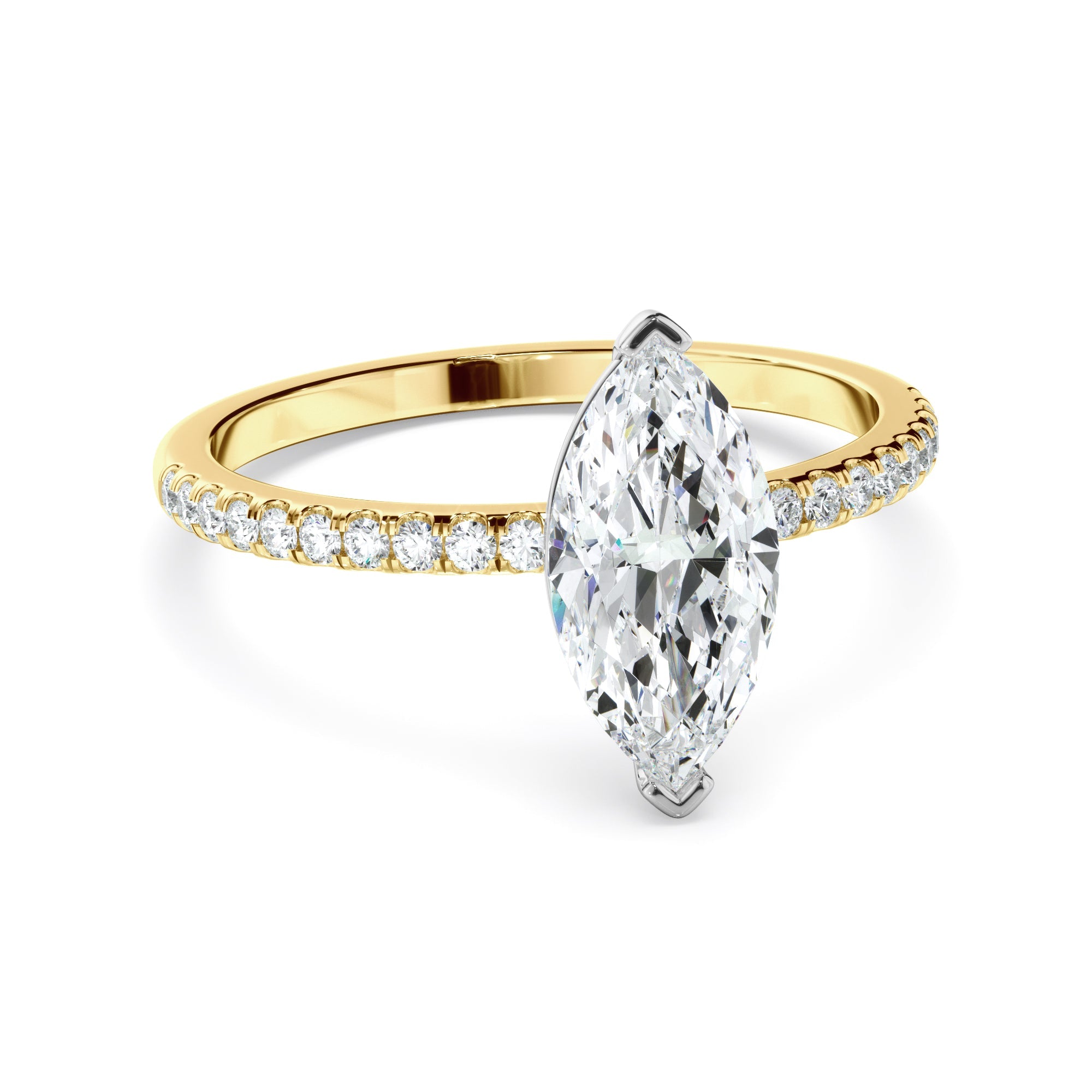 Marquise Cut Diamond Solitaire Engagement Ring With Pave Band