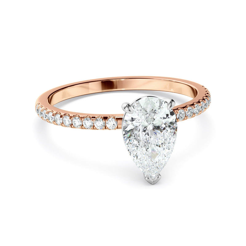 Pear Cut Diamond Solitaire Engagement Ring With Pave Band