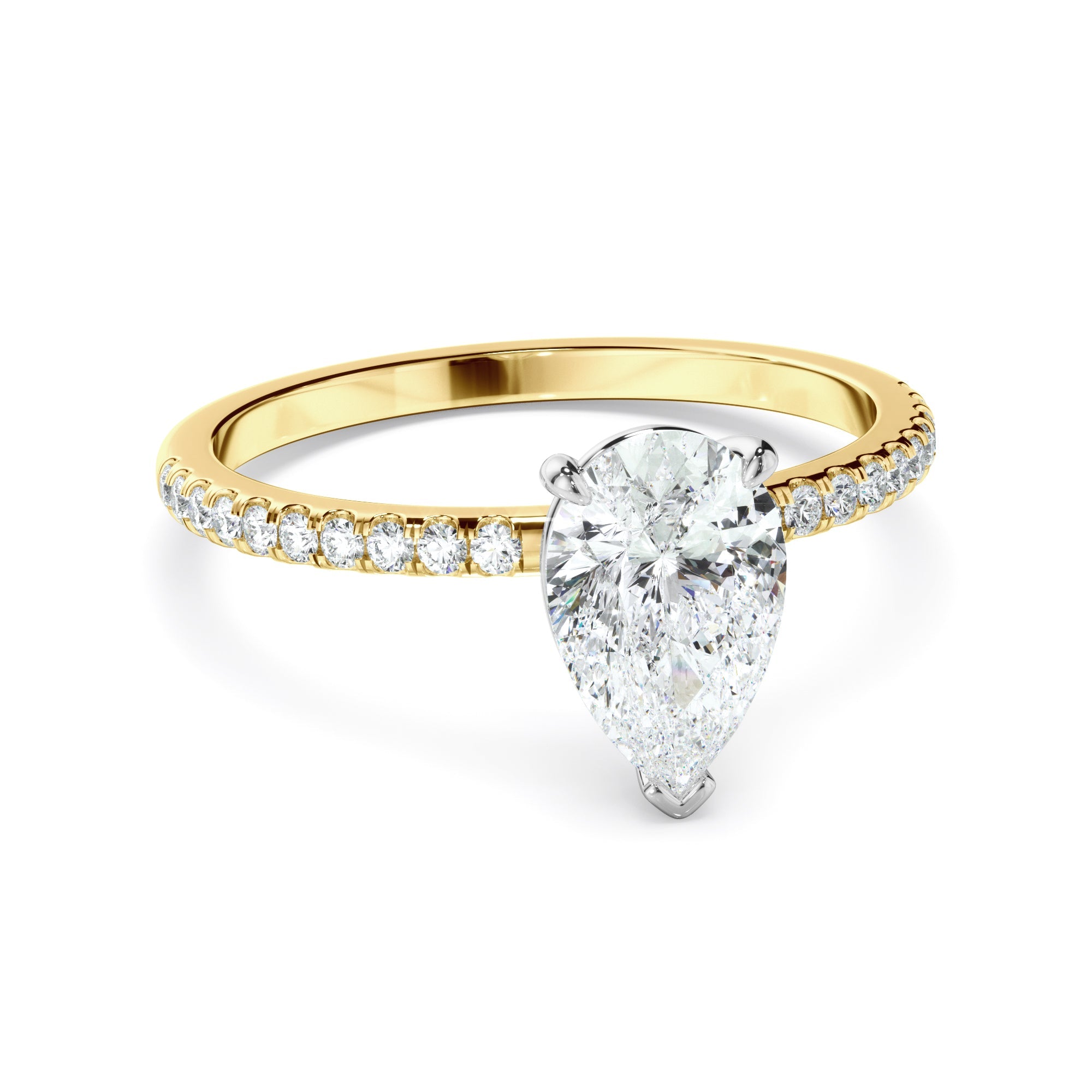 Pear Cut Diamond Solitaire Engagement Ring With Pave Band