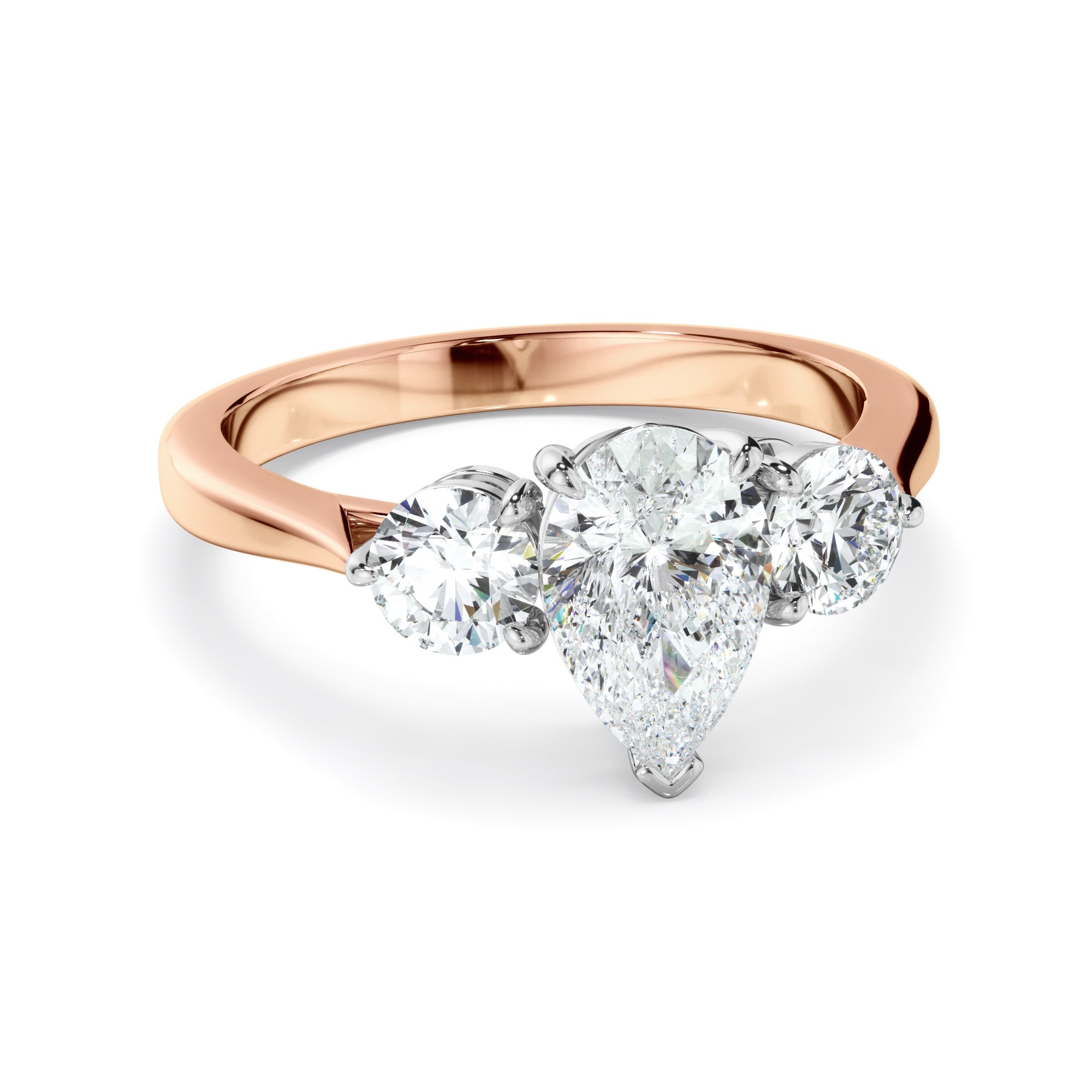 Pear Cut Diamond Trilogy Engagement Ring