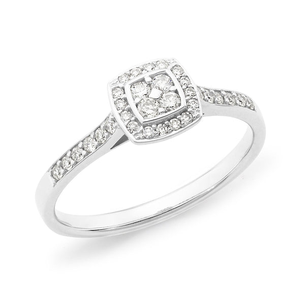 0.25ct Bead Set Cluster Diamond Engagement Ring in 9ct White Gold