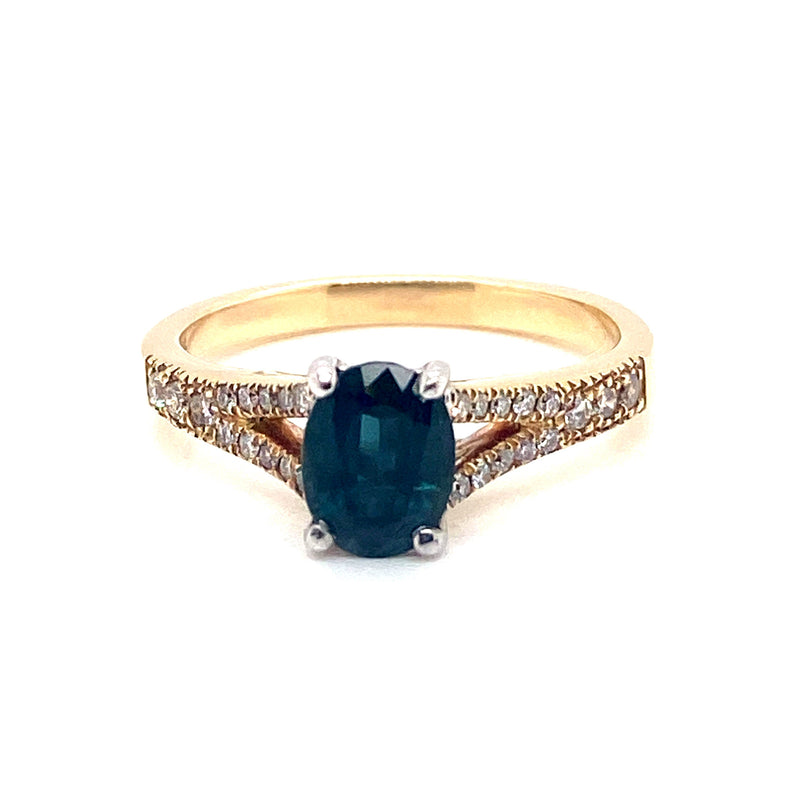 9CT Yellow Gold Sapphire & Diamond Ring