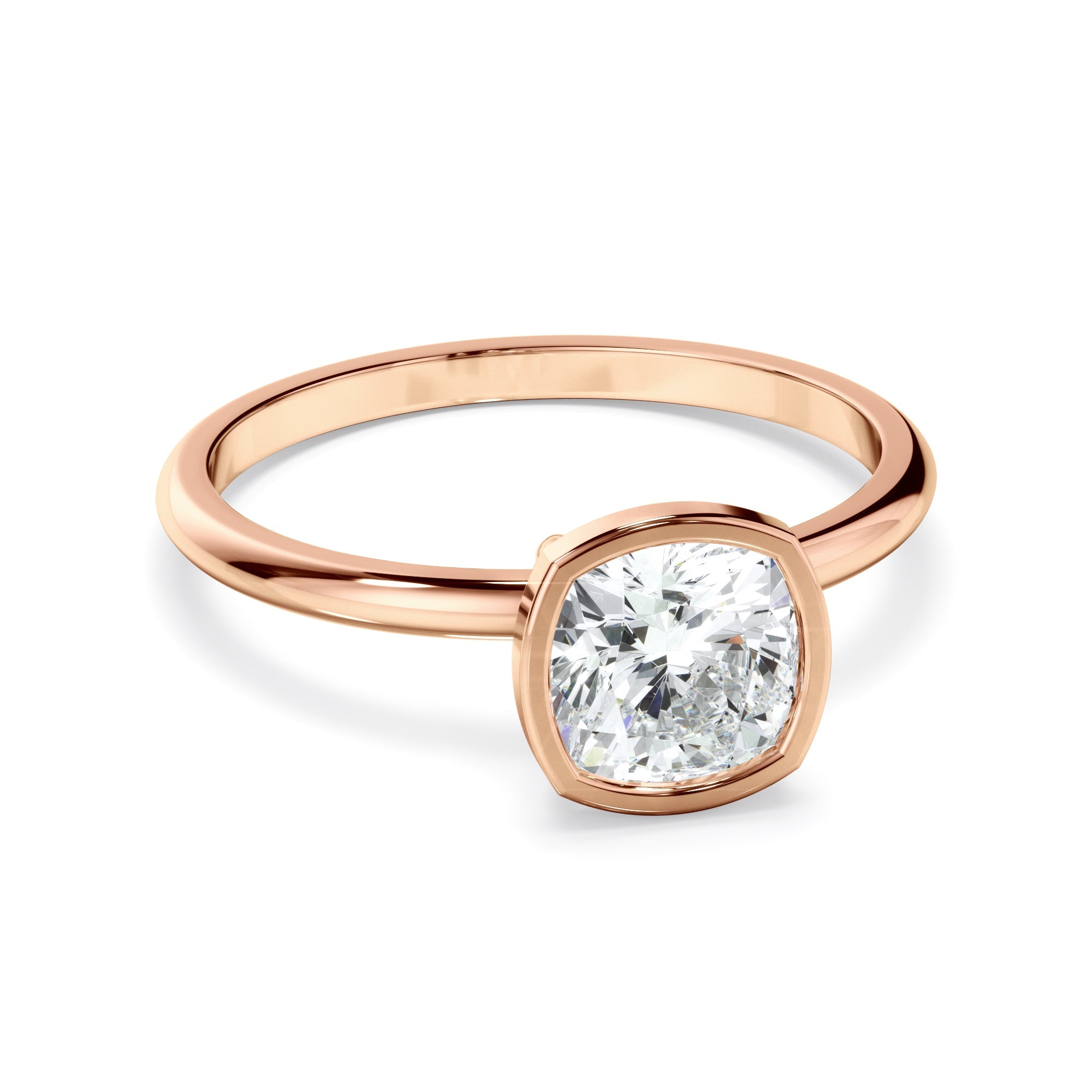 Cushion Cut Diamond Solitaire Bezel Set Engagement Ring