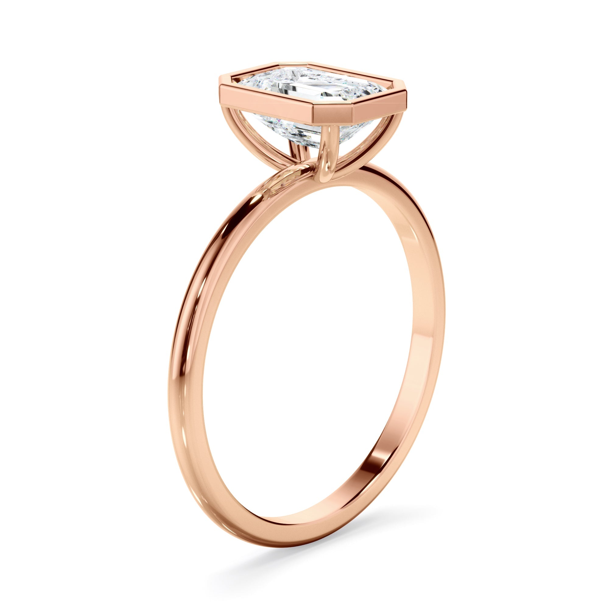 Emerald Cut Diamond Solitaire Bezel Set Engagement Ring