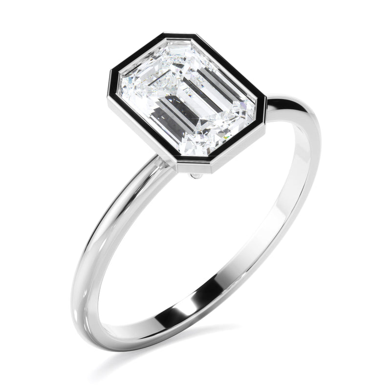 Emerald Cut Diamond Solitaire Bezel Set Engagement Ring