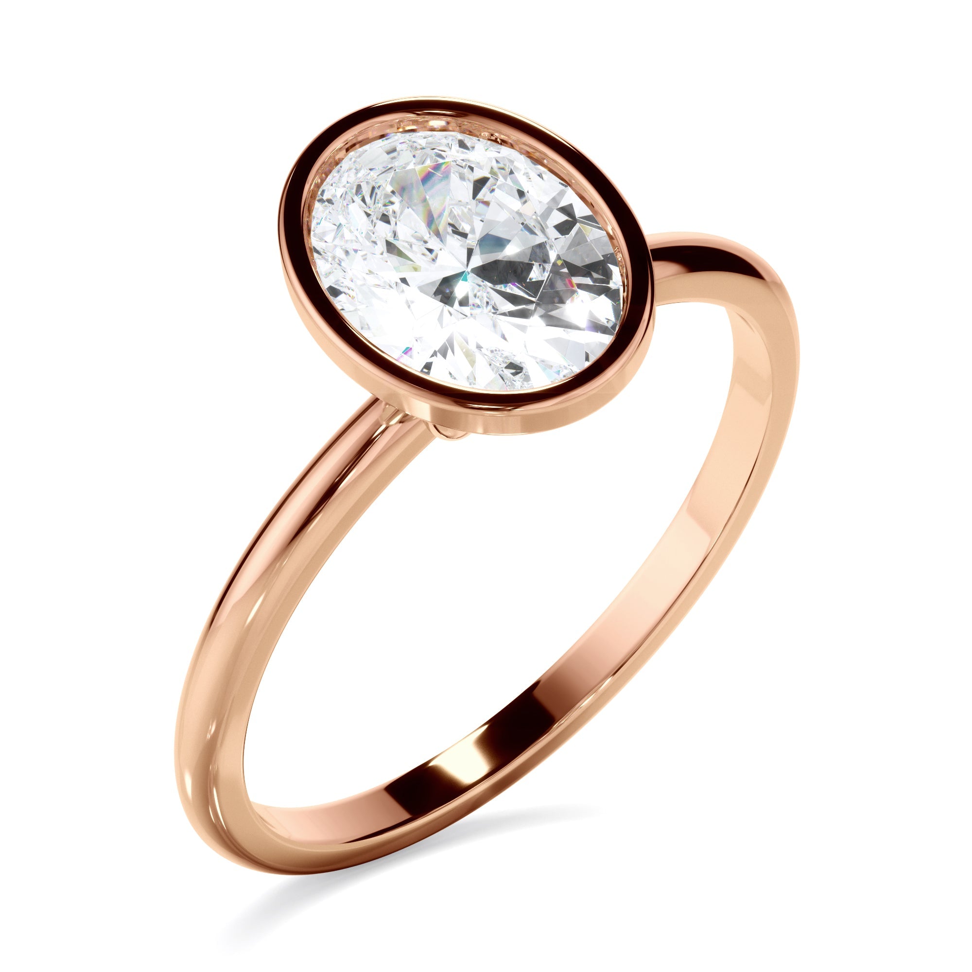 Oval Cut Diamond Solitaire Bezel Set Engagement Ring