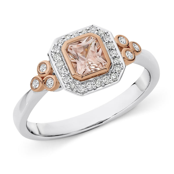 Morganite & Diamond Bezel Set Dress Ring in 9ct White-Rose Gold