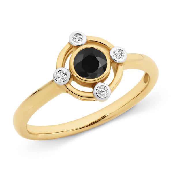 Sapphire & Diamond Bezel Set Dress Ring in 9ct Yellow Gold
