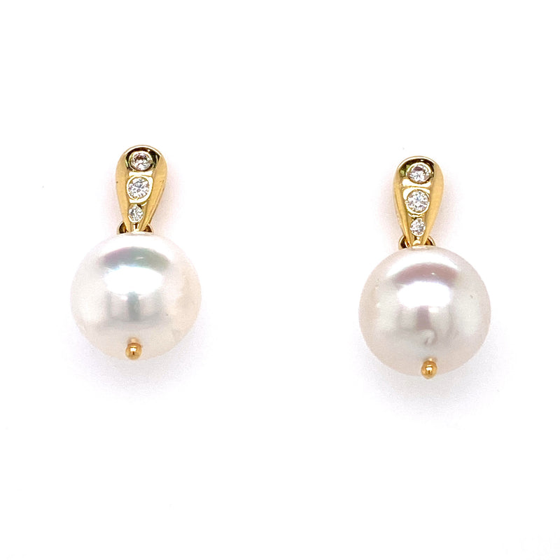 18CT Yellow Gold Pearl & Diamond Earrings