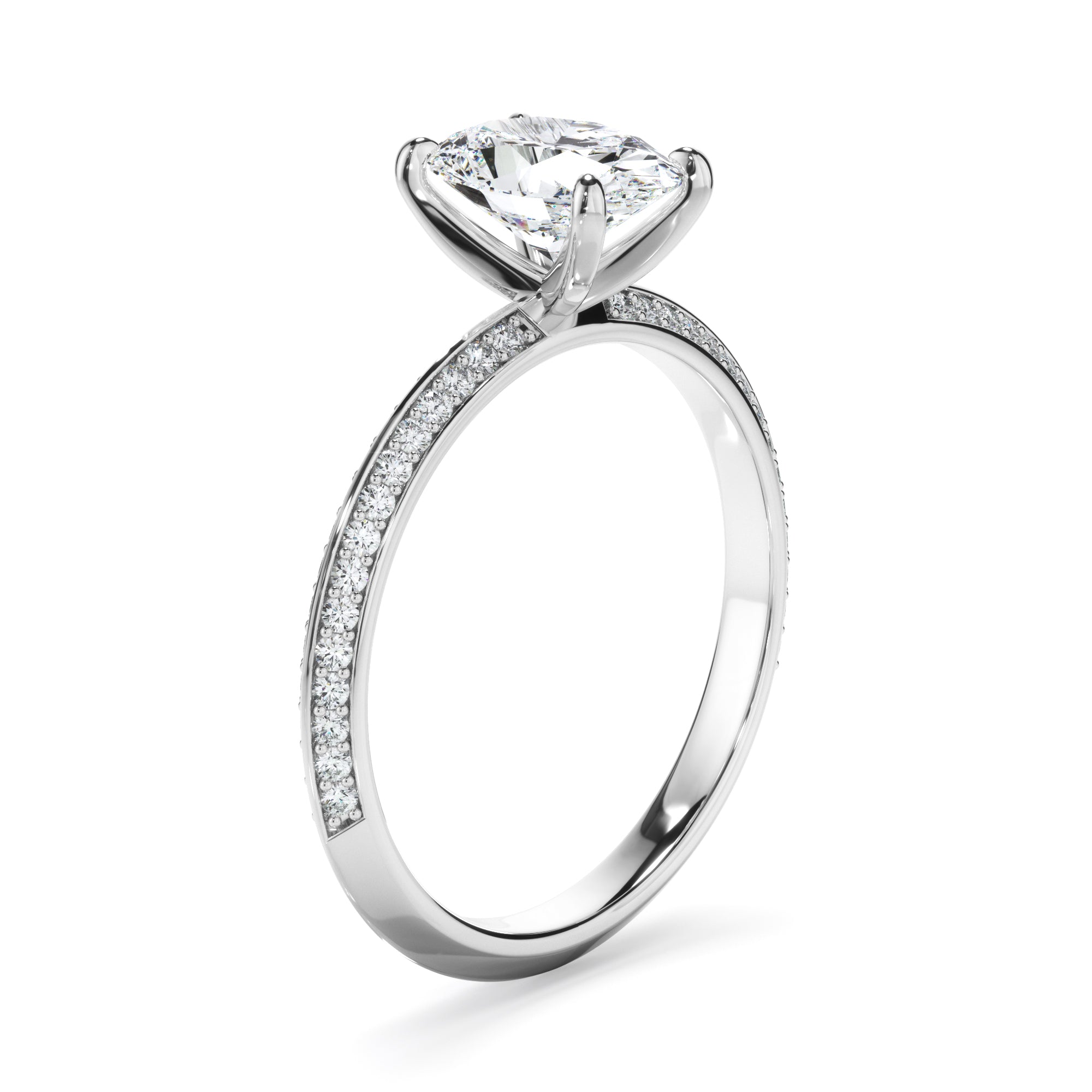 Oval Cut Diamond Knife Edge Engagement Ring With Diamond Pave Sides
