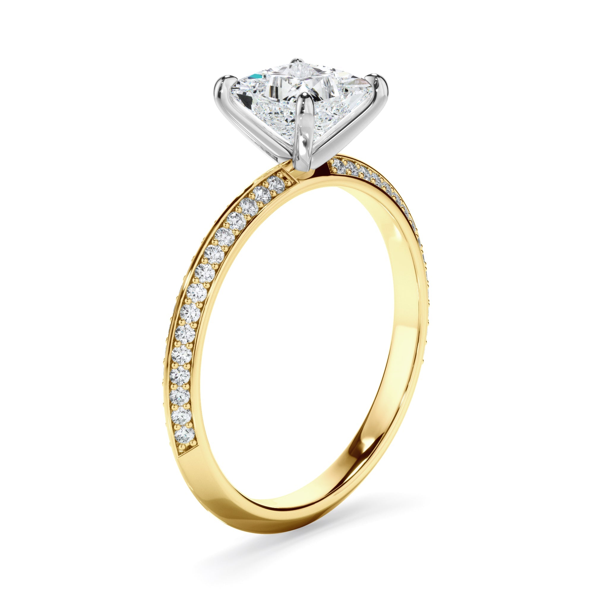 Princess Cut Diamond Knife Edge Engagement Ring With Diamond Pave Sides