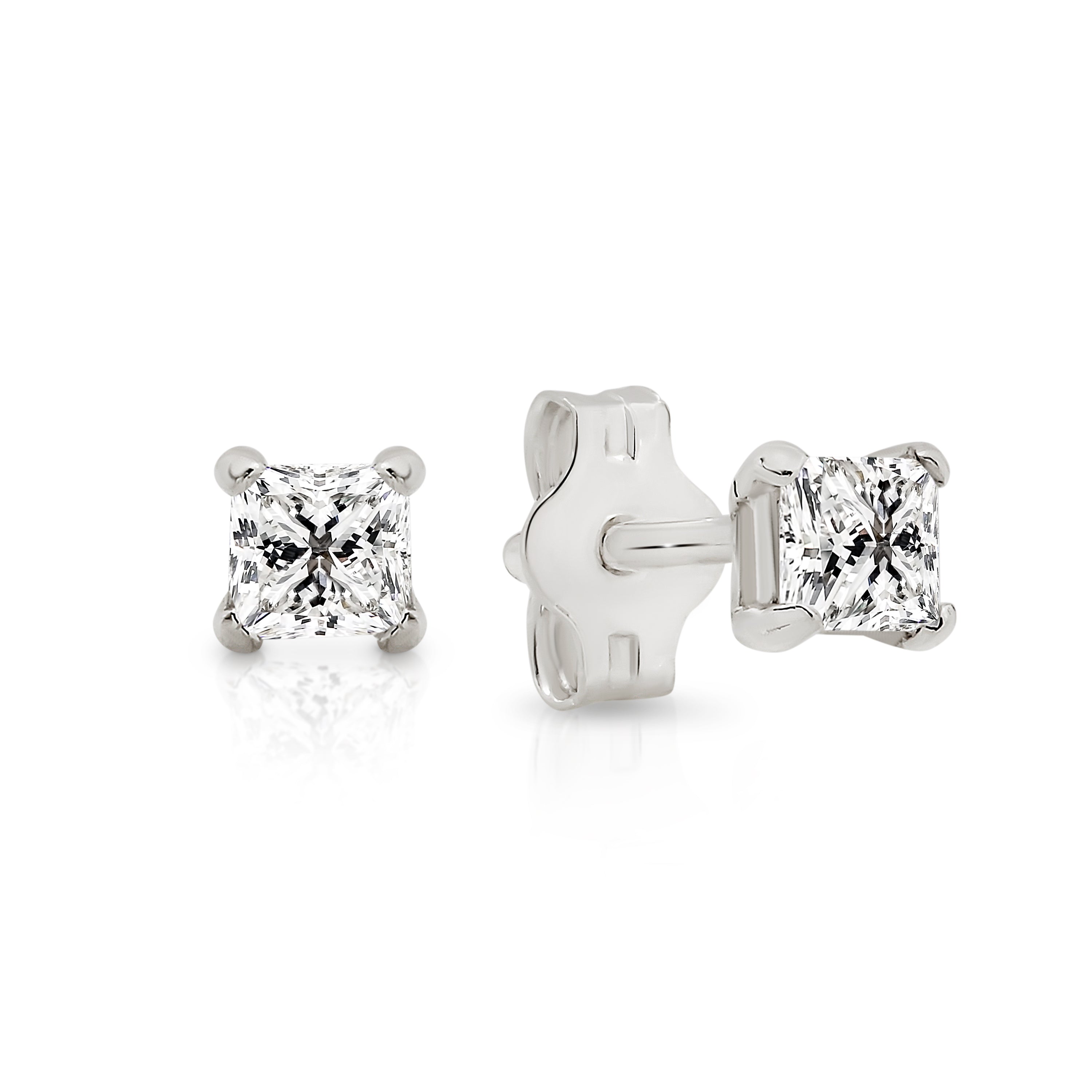 Silver square cubic zirconia studs 3mm