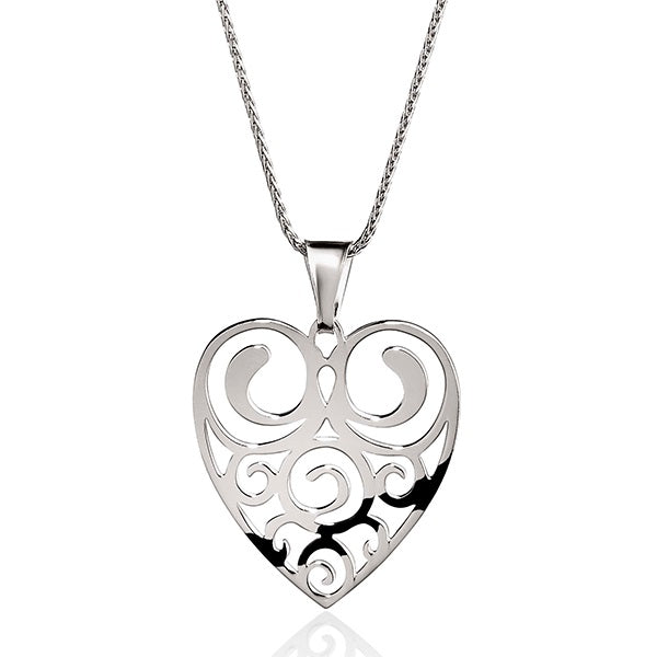 Silver scroll pattern heart pendant