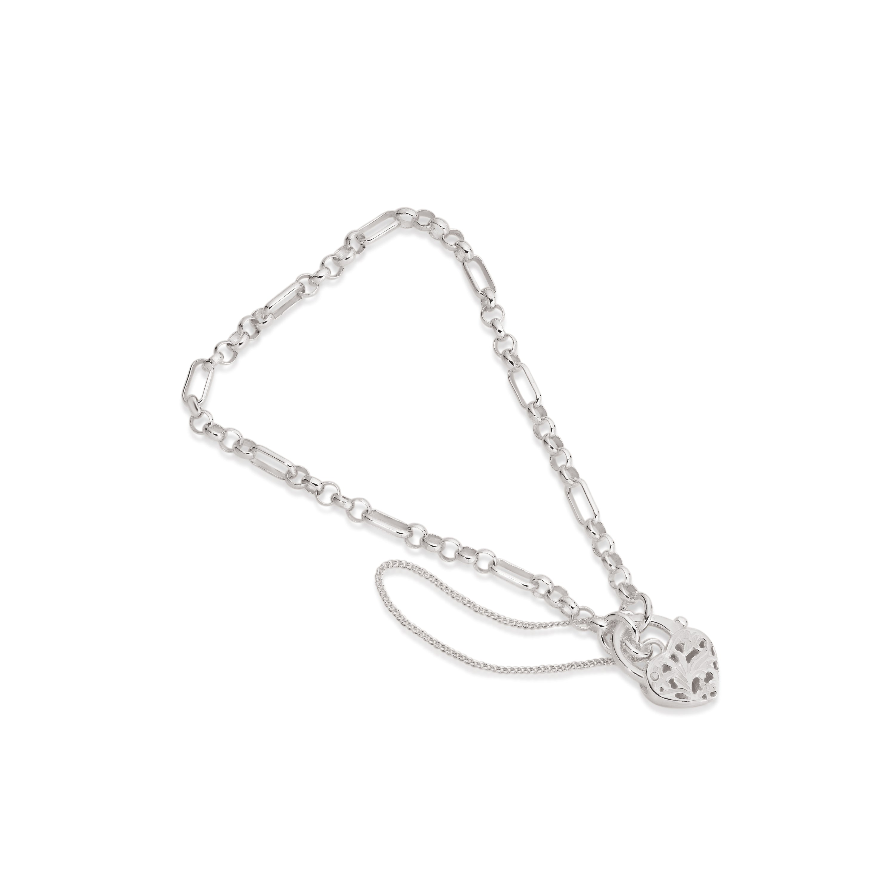 Silver belcher figaro padlock Bracelet