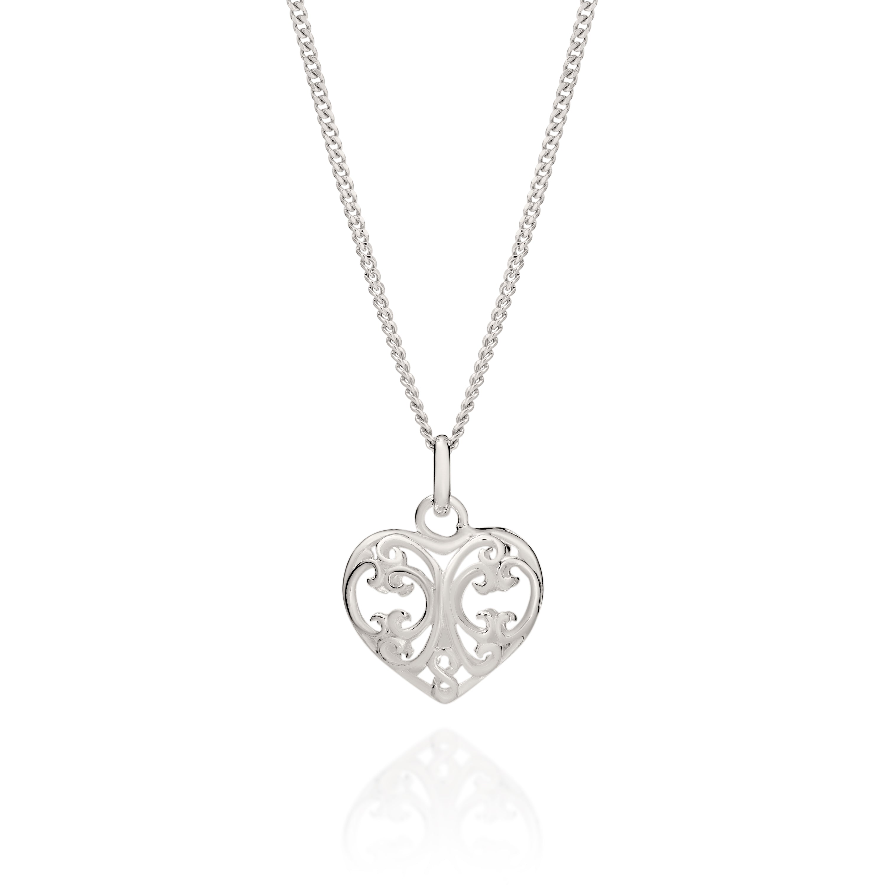 Silver filigree puffed heart pendant