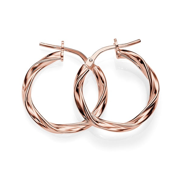 Silver rose gold plated ribbon twist hoops 15mm