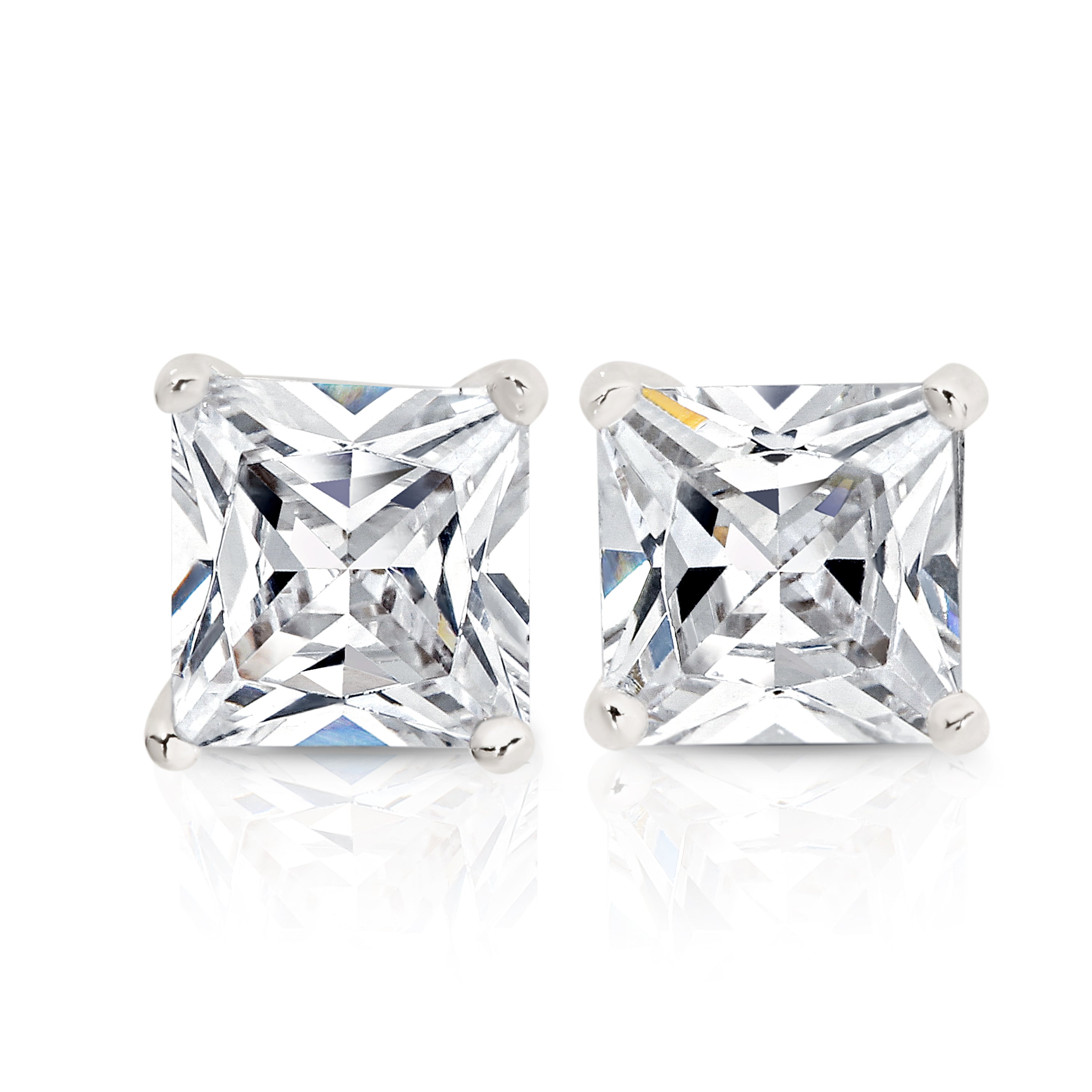 Silver square cubic zirconia studs 6mm