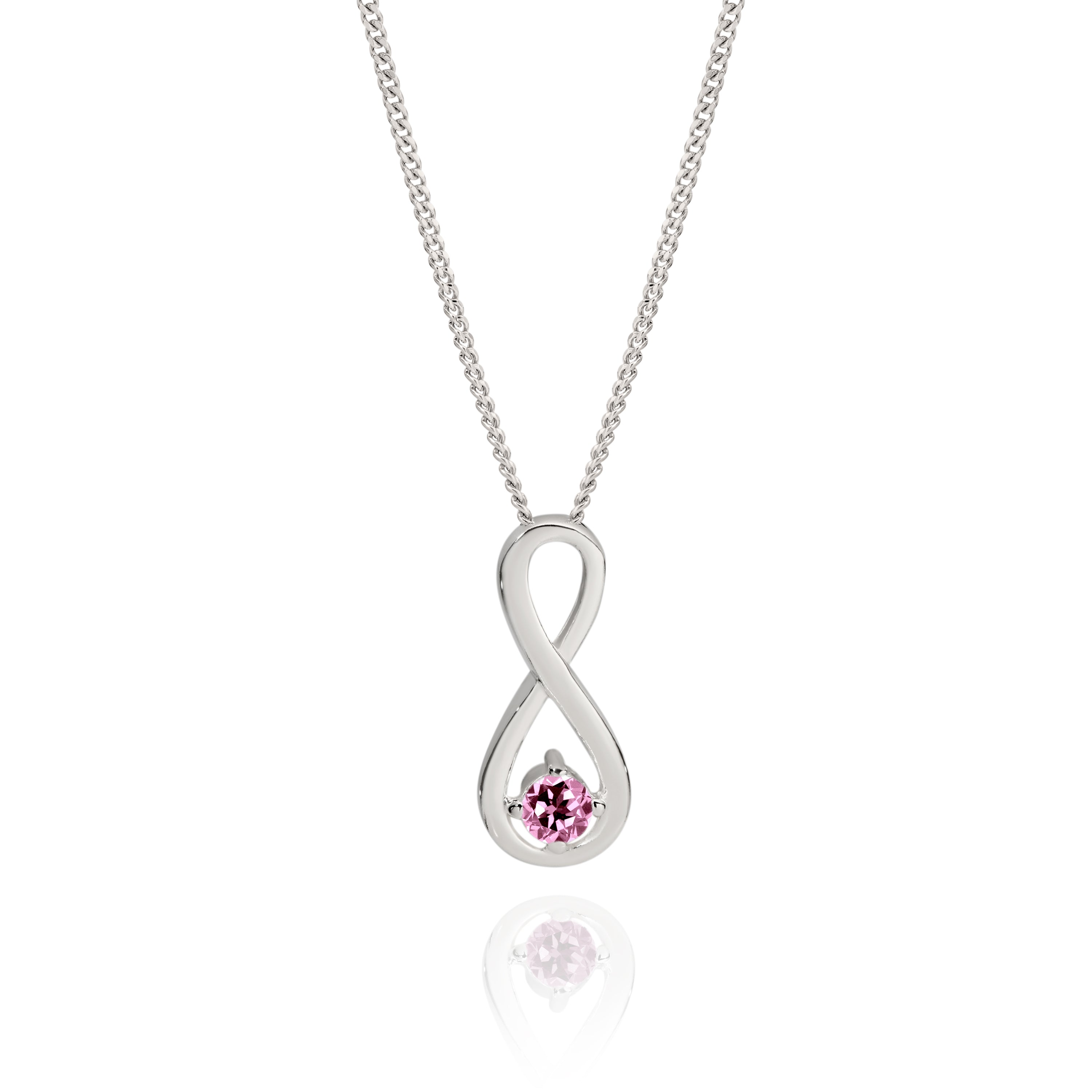Silver pink cubic zirconia infinity pendant