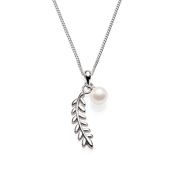 Silver leaf & pearl necklace